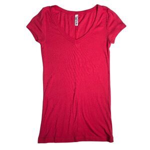 Tee Shop Womens Vneck Red Tshirt MED Extra Long Short Sleeve Soft Casual Stretch